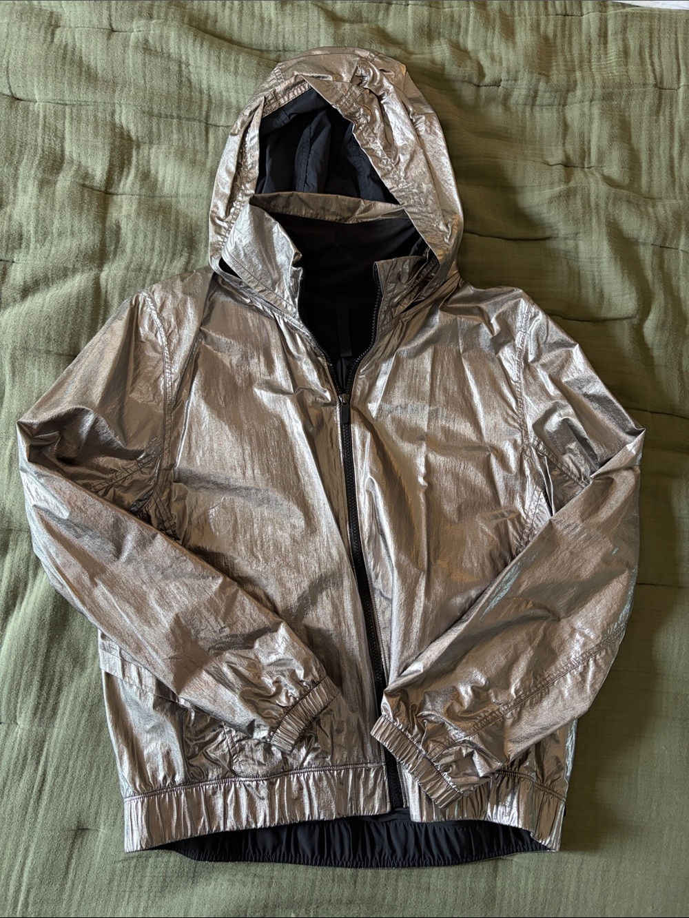 lululemon athletica Metallic Silver Hooded Windbreaker Jacket